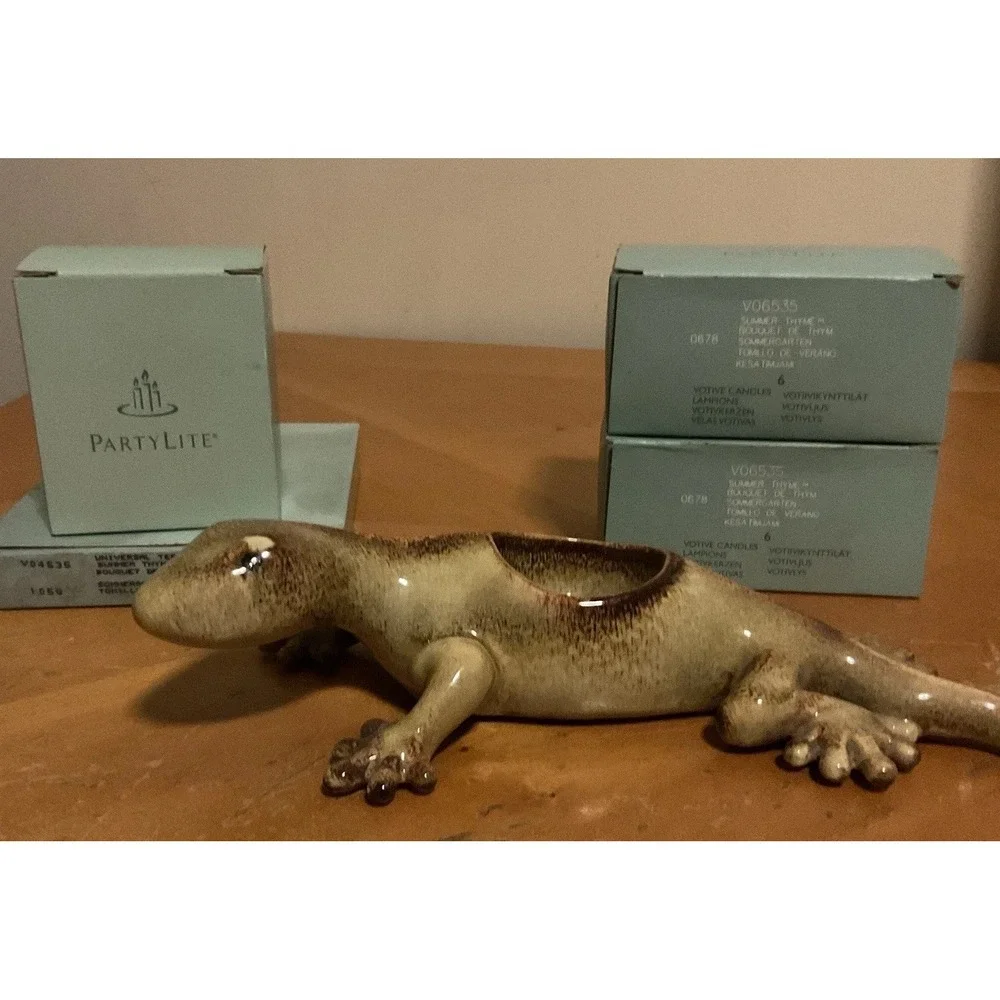 Partylite Tropical Gecko Tealight Ceramic Candle Holder And Candles Retired 9